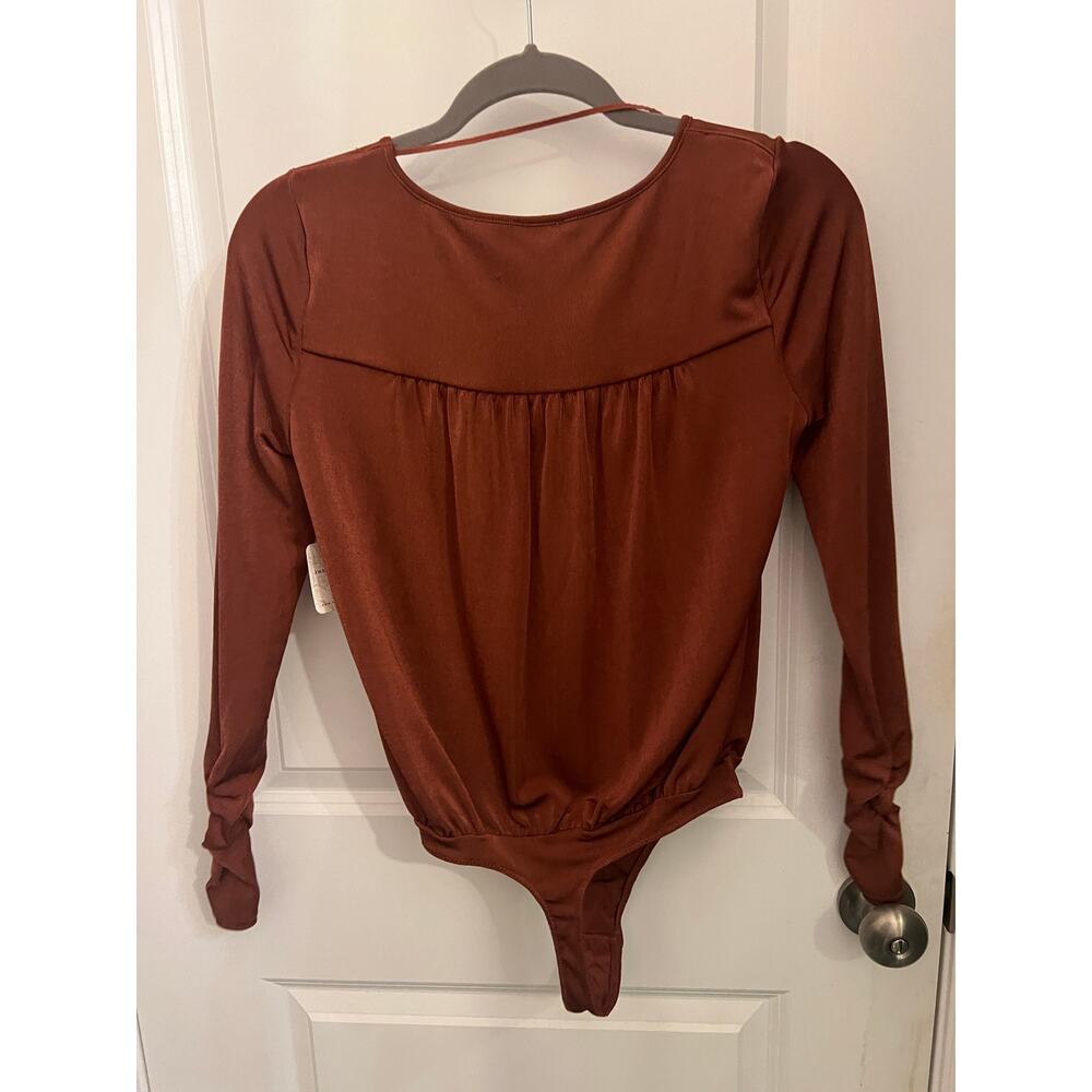 Free People Intimately kaya long sleeve Mesa Brown Keyhole neckline bodysuit NWT - Picture 3 of 9